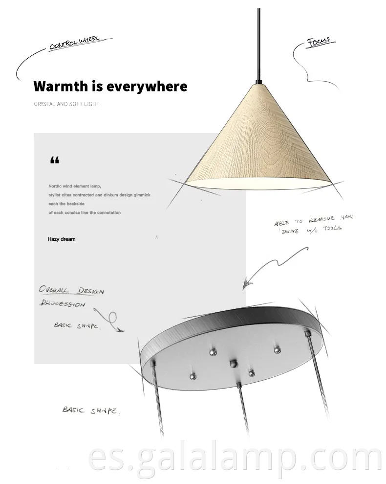 Luz colgante nórdica vintage con acabado de grano de madera